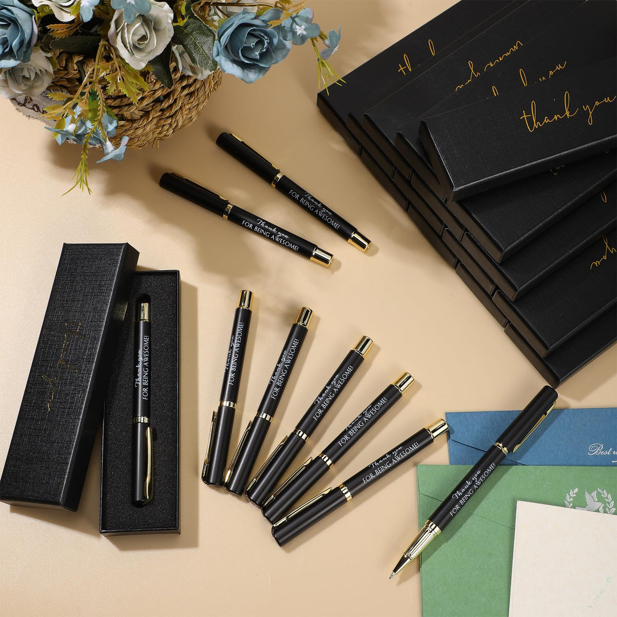 PerKoop 30 Sets Thank You Gift Inspirational Pen with Box, Black, ‌Unique