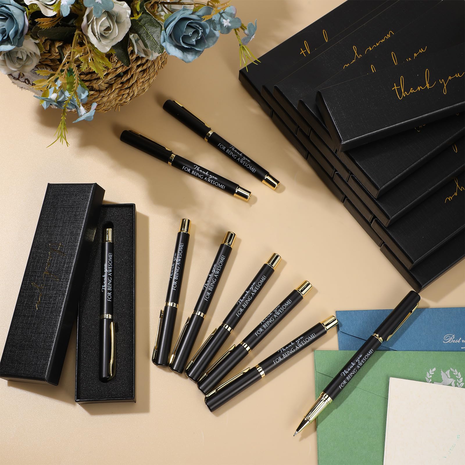 PerKoop 30 Sets Thank You Gift Inspirational Pen with Box, Black, ‌Unique