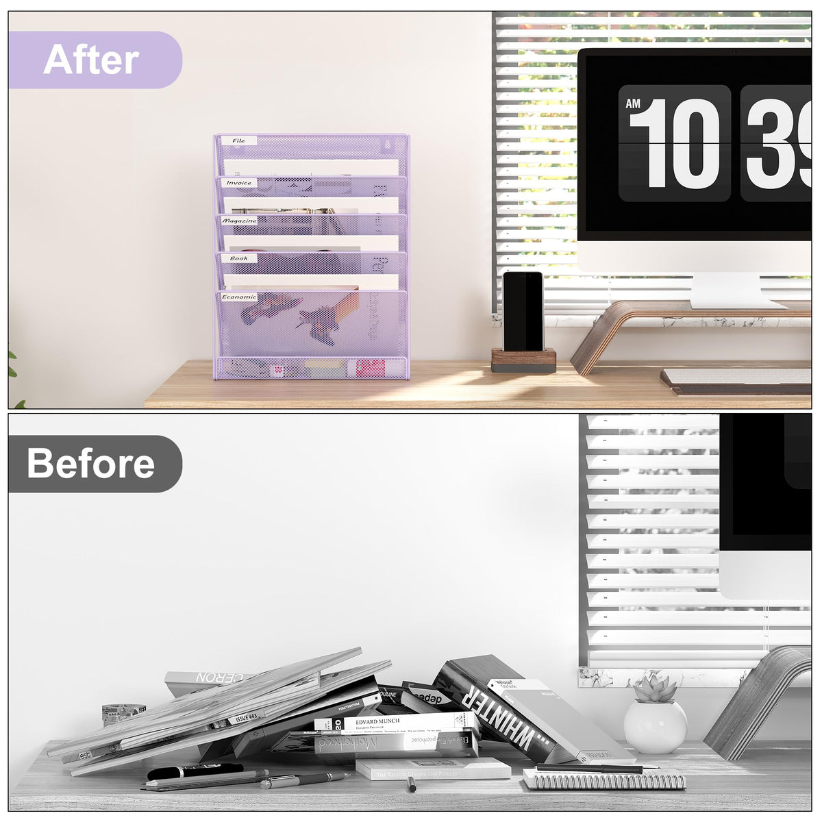 EasyPAG 5 Tier Wall File Holder, Mesh Hanging Folder Organizer with Classify Label, Versatile Desk