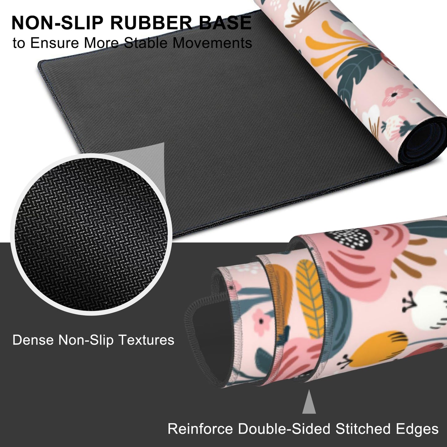 Mouse Pad, Large Colorful Flowers and Berries Desk Mat, Extended Non-Slip Gaming Keyboard Mousepad