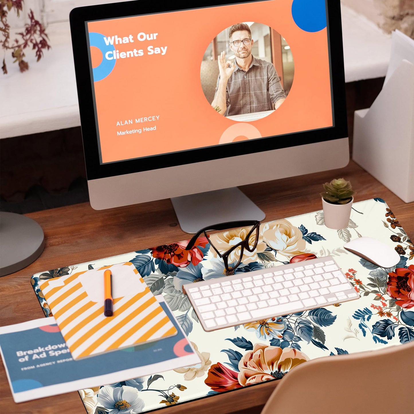 KOAIWPAE Large Gaming Mouse Pad for Desk,Vintage Botanical Flower Bunch Desk Mat,Beautiful Flowers