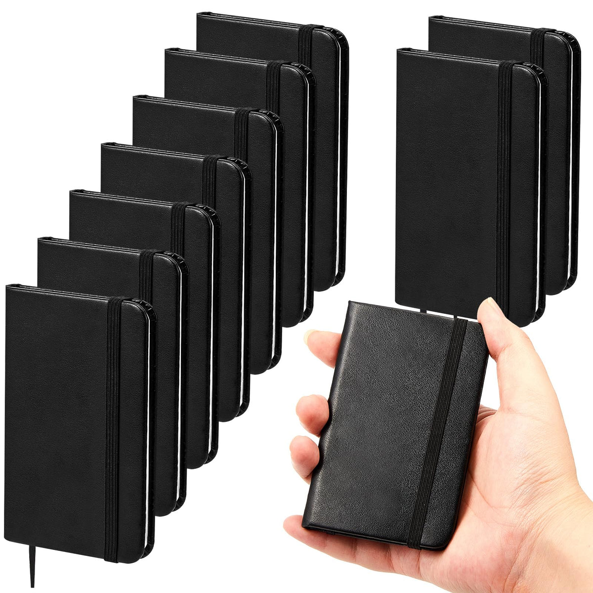 Qeeenar 10 Pcs Mini Pocket Notebook, Solid Color, Black