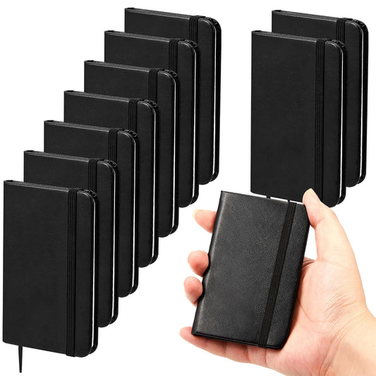 Qeeenar 10 Pcs Mini Pocket Notebook, Solid Color, Black