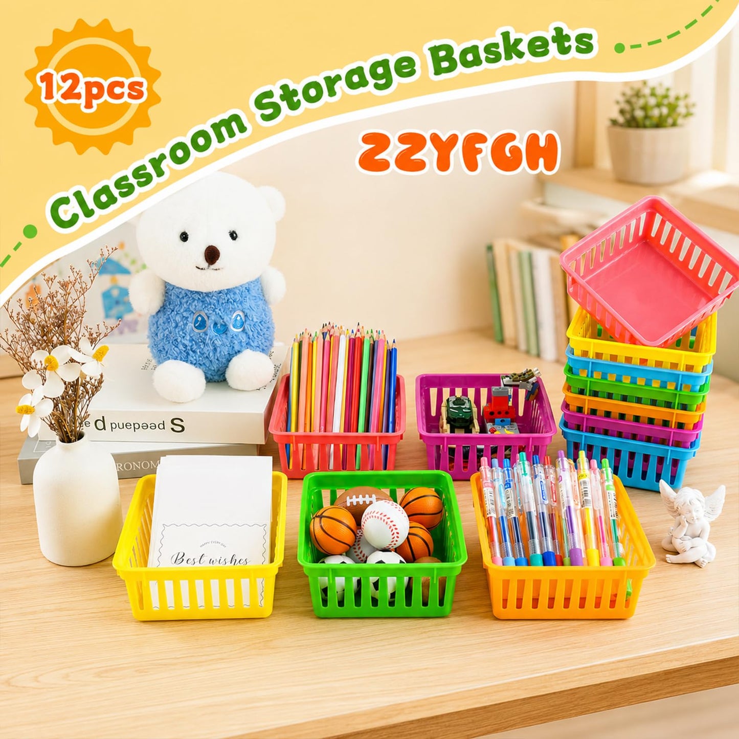 ZZYFGH 12 PCS Pencil Holders, Pencil Baskets, Small Plastic Baskets for Organizing, Colorful