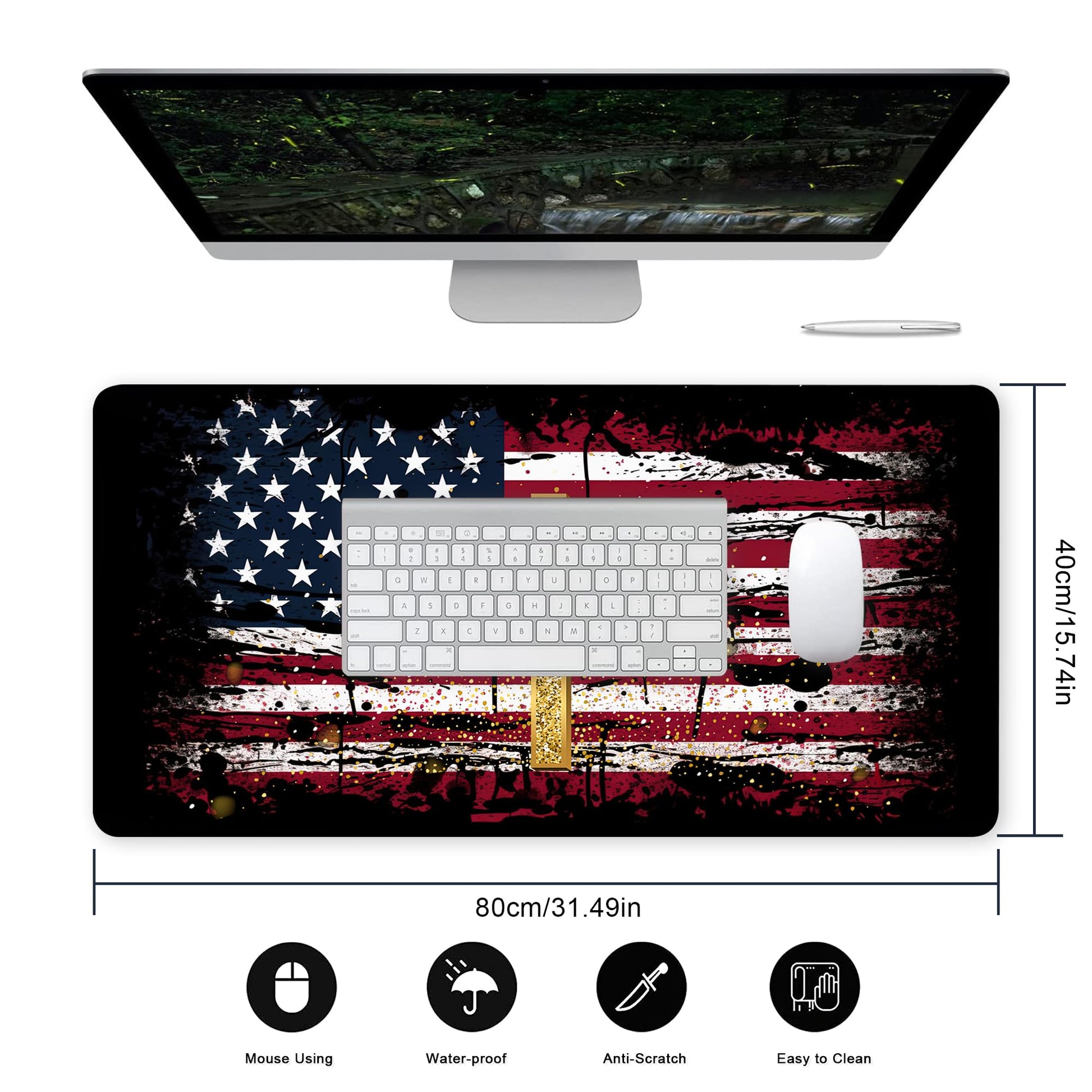 AOWULA Desk Mat,American Flag Jesus Cross Mouse Pad Large Gaming for Desk,Non-Slip Rubber Base