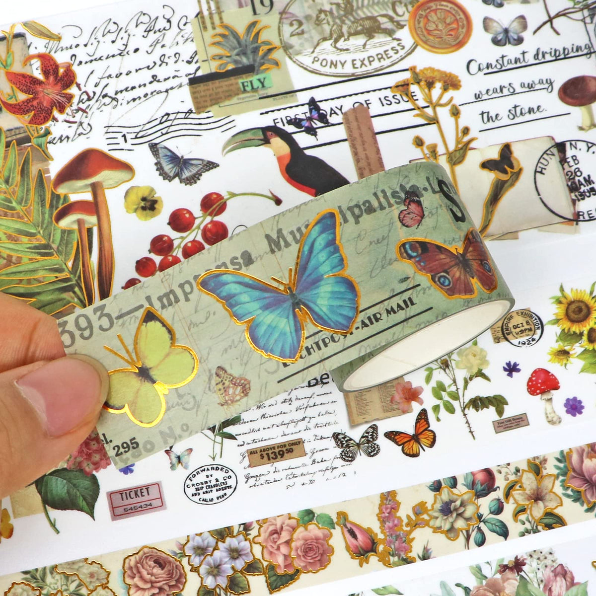 37 Rolls Vintage Washi Tape Set - Decorative Tape Floral Butterfly Mushroom Botanical,Adhesive Tape