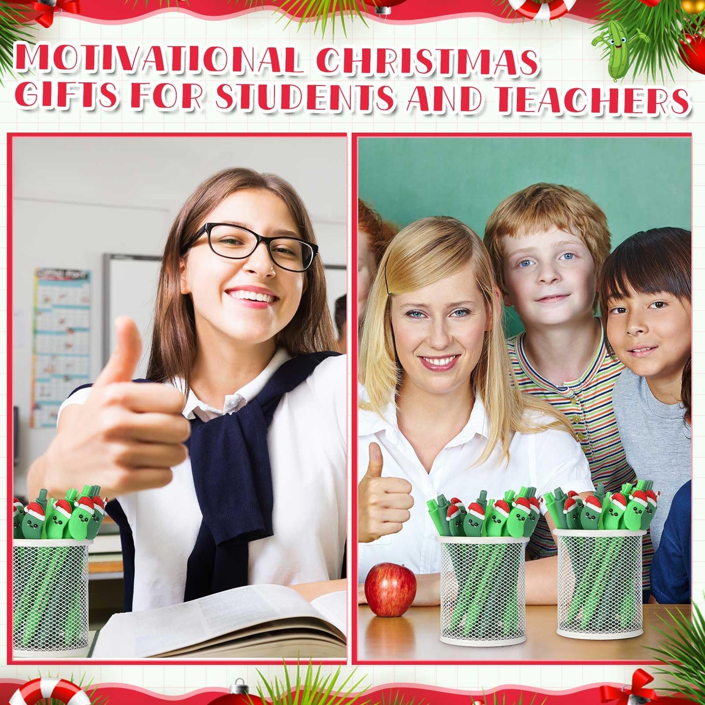 MotiMind 40 Sets Christmas Pickle Pens for Coworkers Bulk Christmas Employee Appreciation Gifts