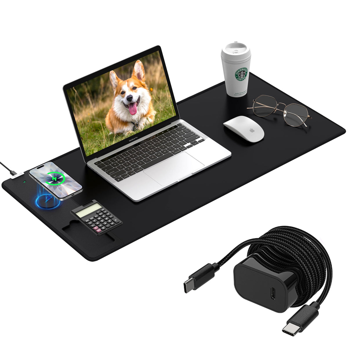 Mouse Pad 31.5x15.75 Inch with Calculator, 15W Magnetic Wireless Charging Desk Mat, XXL Desk Pad