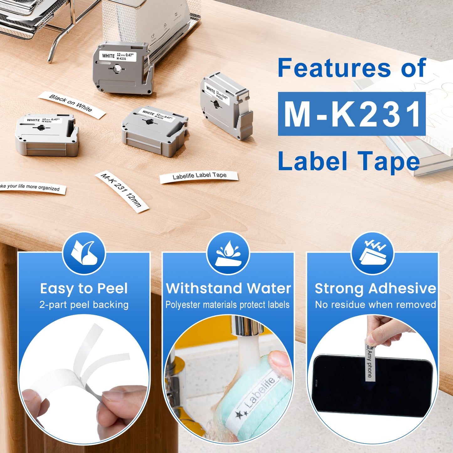 20 Pack Labelife M-K231 Replace for Brother P Touch M Tape 12mm 0.47 White