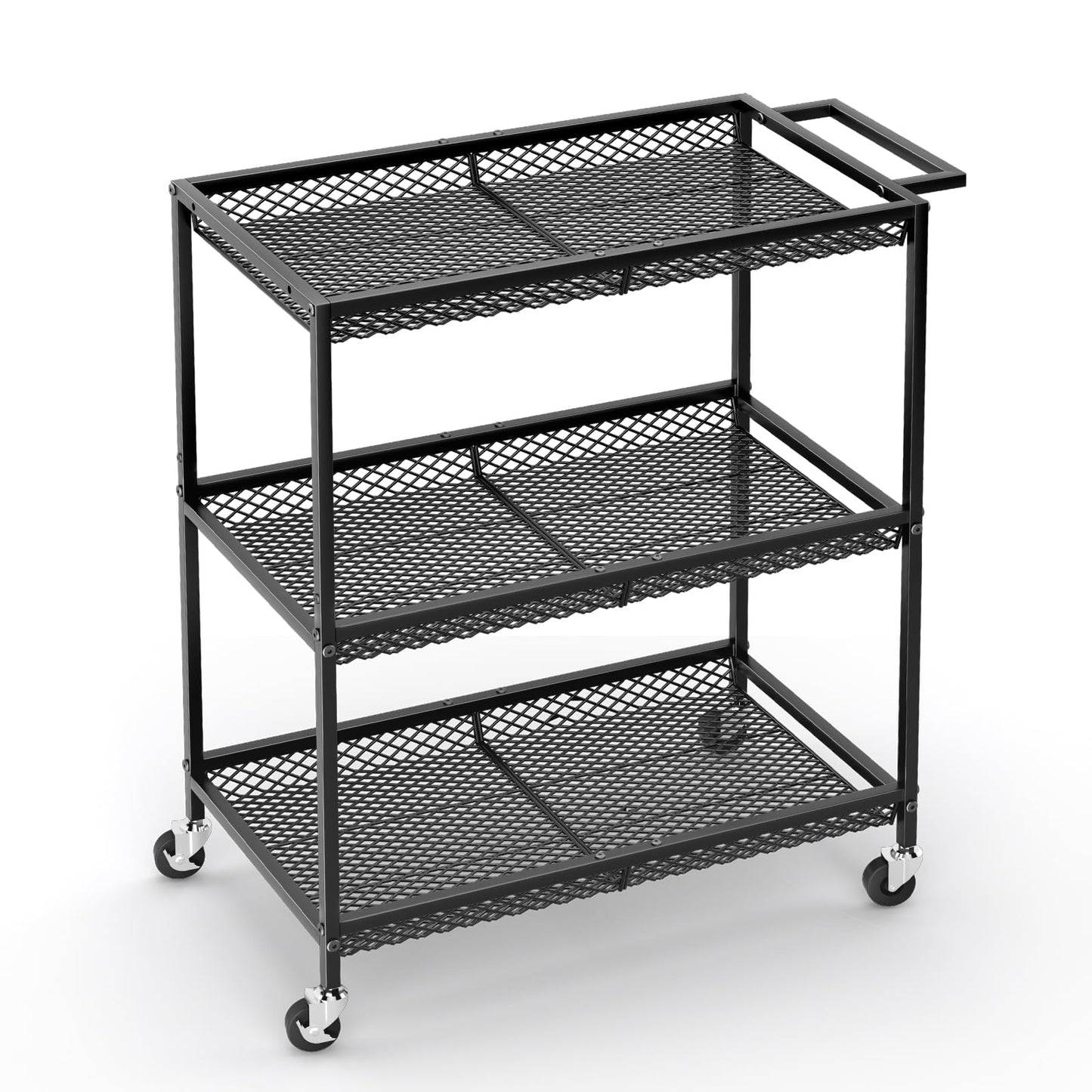 3 Tier Rolling Utility Kitchen Cart, Heavy Duty Wire Rolling Cart on Wheels, Commercial Metal