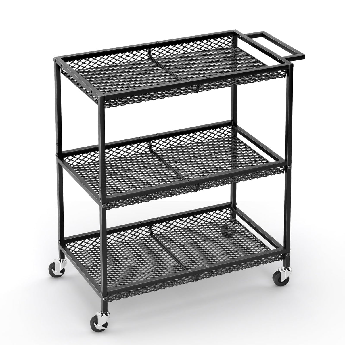 3 Tier Rolling Utility Kitchen Cart, Heavy Duty Wire Rolling Cart on Wheels, Commercial Metal