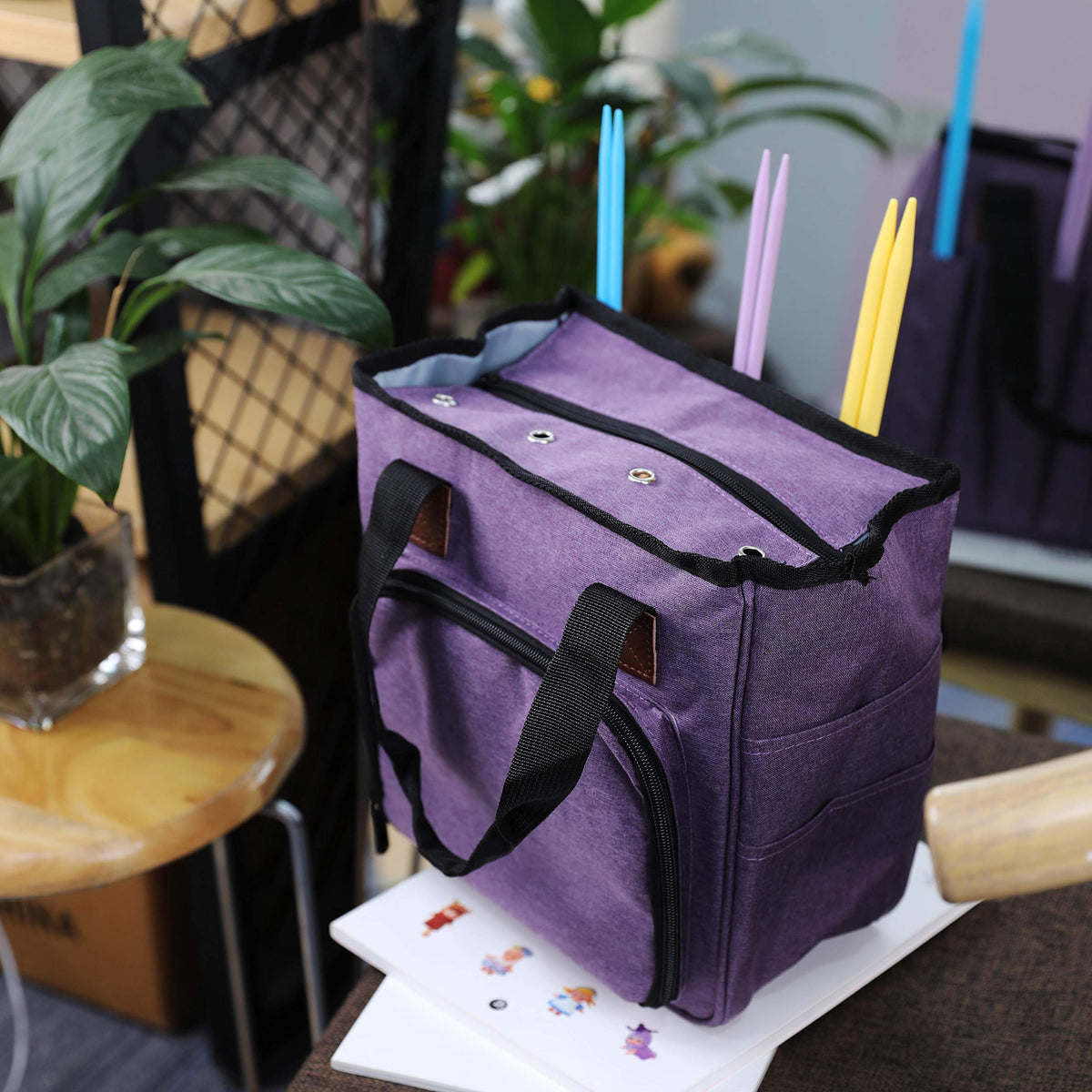 KOKNIT Yarn Storage Containers, Durable Portable Travel Craft Tote Bag with Inner Divider for Yarn