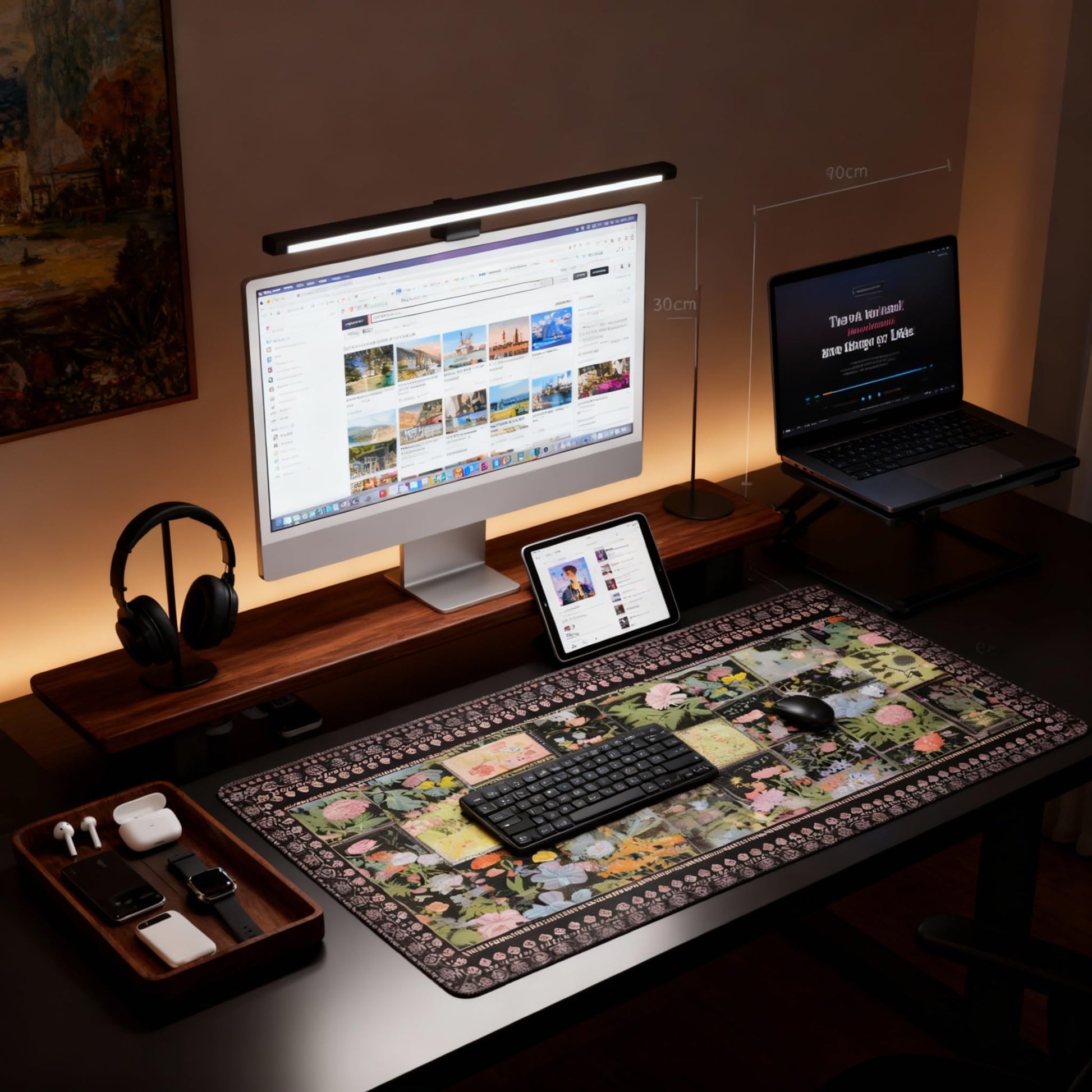 Floral XXL Large Mouse Pad - Anti-Slip Desk Mat with Stitched Edges for Women, Office & Home, Cute