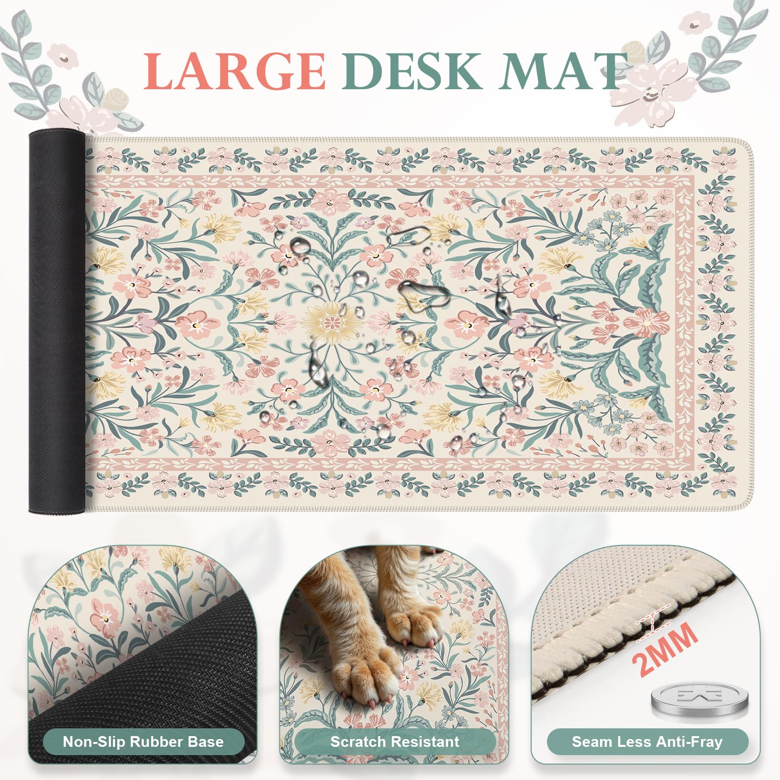 iLeadon Pink Desk Mat Set Cute,Mouse Pad and Keyboard Pad Mat for Desk