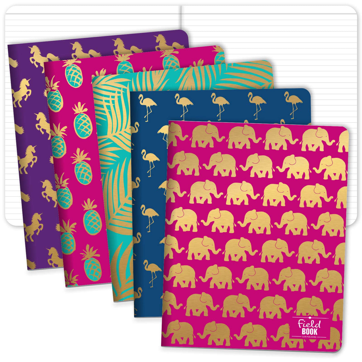 Elan Publishing Company Field Notebook/Journal - 8"x10" - Assorted Patterns Gold Foil - Lined