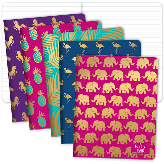 Elan Publishing Company Field Notebook/Journal - 8"x10" - Assorted Patterns Gold Foil - Lined