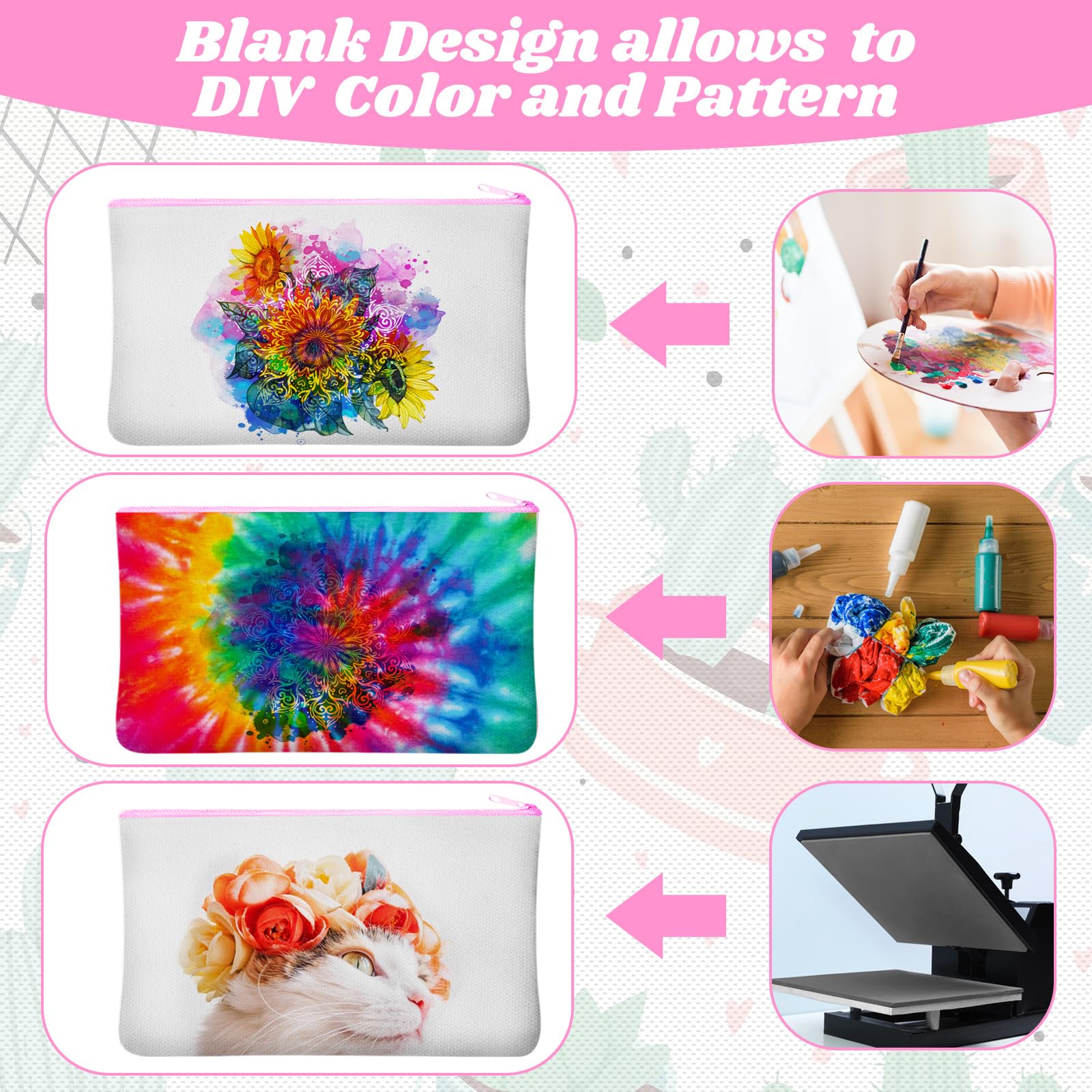 Frienda 50 Pcs Sublimation Blank Canvas Makeup Bags Bulk DIY Heat Transfer Canvas Pen Case Pencil