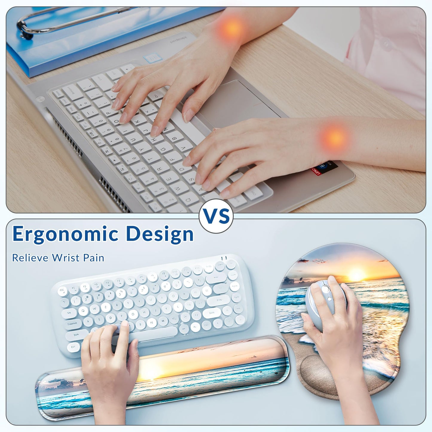 VINEBURY Desk Mat Set Keyboard and Mouse Pad with Wrist Rest Support