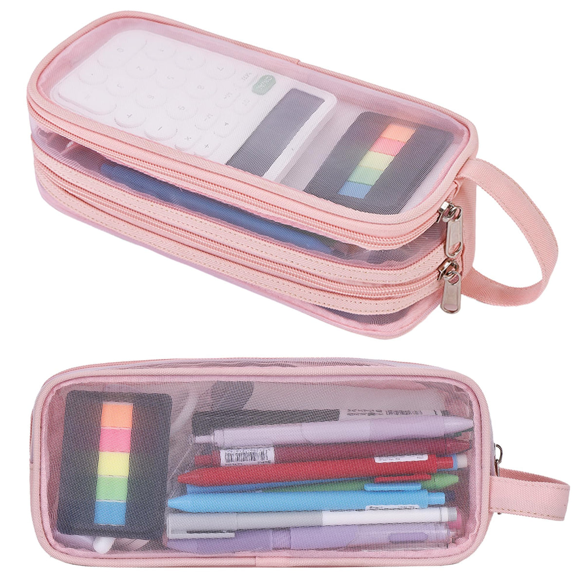 Hsmihair Large Grid Mesh Pencil Case, 2 Compartment Pen Pouch with Zipper, Clear Handheld
