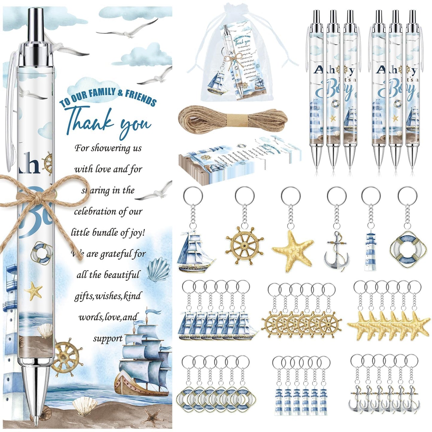 EYNDYN 145 Pieces Ahoy It’s a Boy Baby Shower Favors for Guest Nautical Ballpoint Pens and