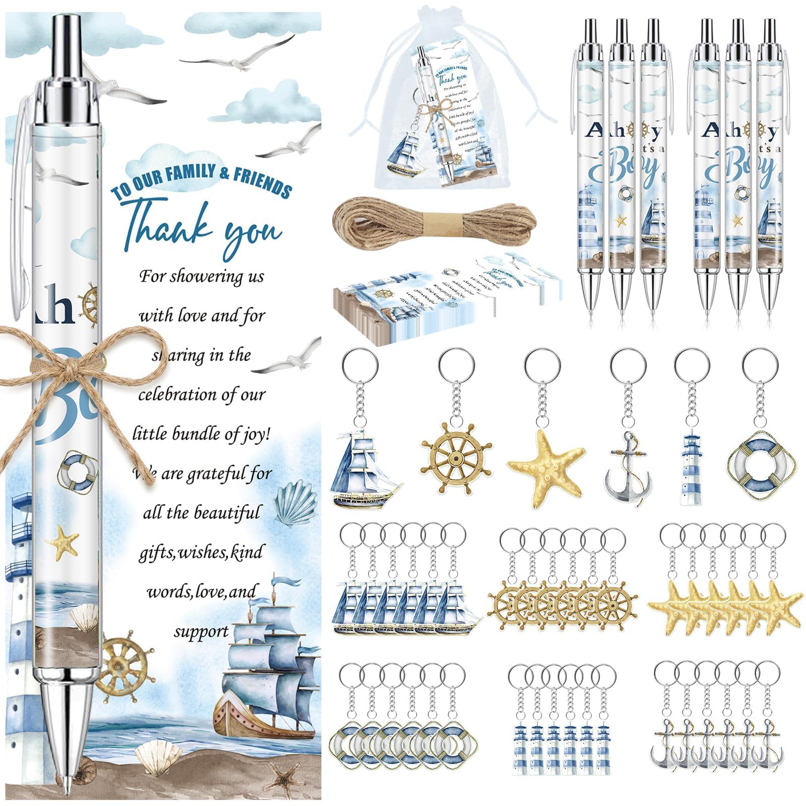 EYNDYN 145 Pieces Ahoy It’s a Boy Baby Shower Favors for Guest Nautical Ballpoint Pens and