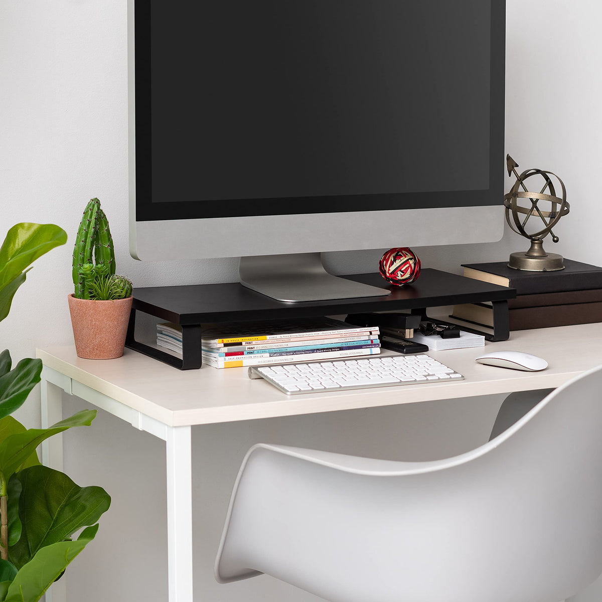 IRIS USA 1-Tier Multi-Purpose Modern PC Monitor Organizer Stand with Metal Legs, Ergonomic Desktop