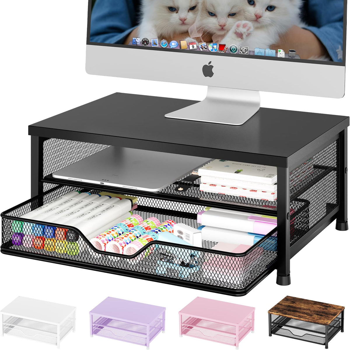 OPNICE Computer Monitor Stand Riser, Desk Organizer with Drawer, Printer & Laptop Stand, Office