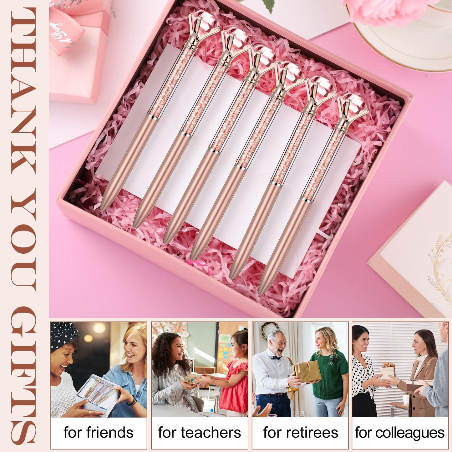 Sherr 100 Pack Crystal Diamond Pens Jewel pen Bulk, Rose Gold, Glitter