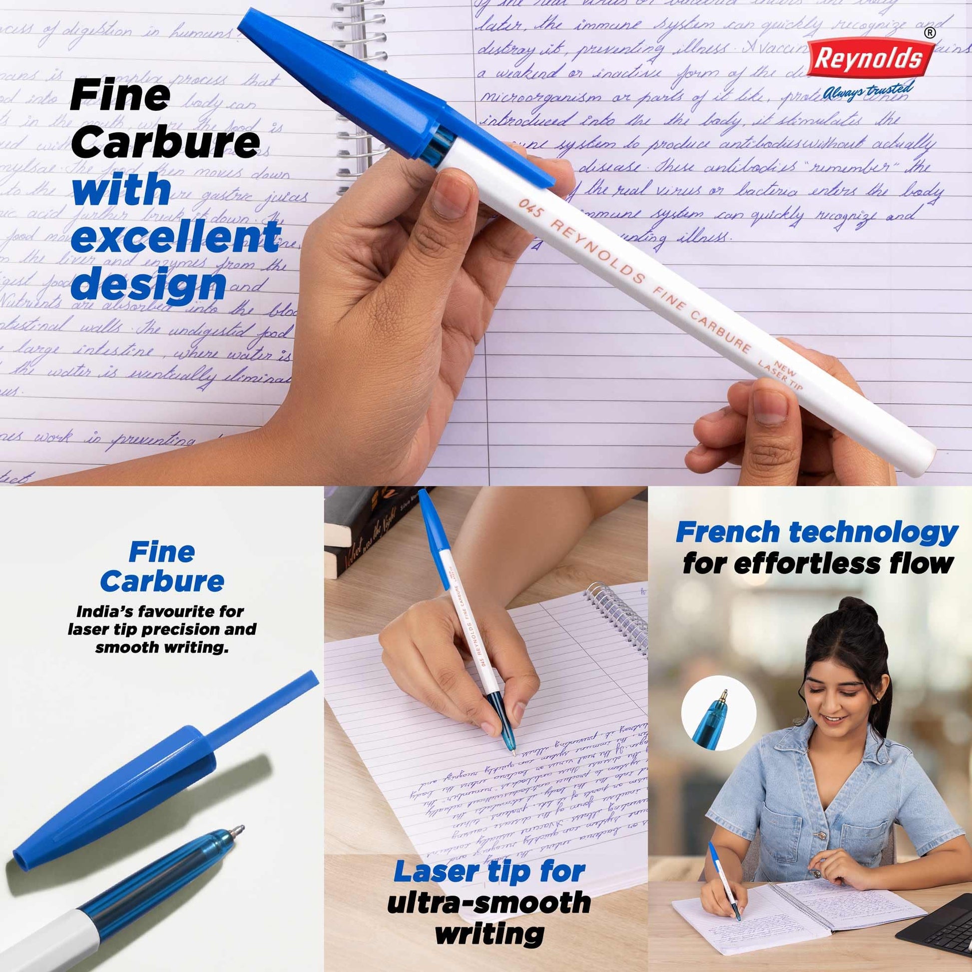 Reynolds 045 60 PENS BLUE | PENS WITH COMFORTABLE GRIP |BALL PENS FOR WRITING | PEN FOR STUDENTS &