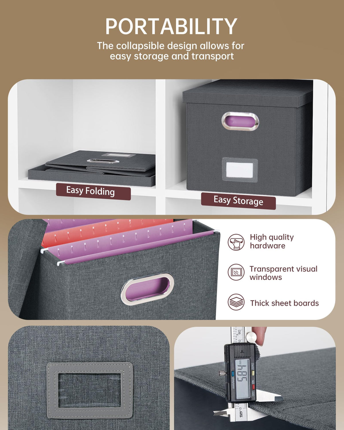 Oterri 2 Pack File Storage Organizer, Filing Box, Portable File Box with Lid, Fit for Letter/Legal