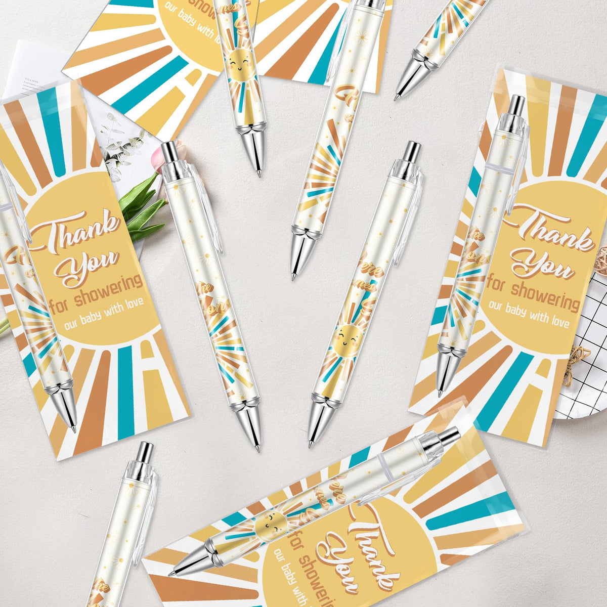 Lebsitey 50 Sets Baby Shower Favors Gifts for Guests Includes 50 Rolling Paper Ballpoint Pens and