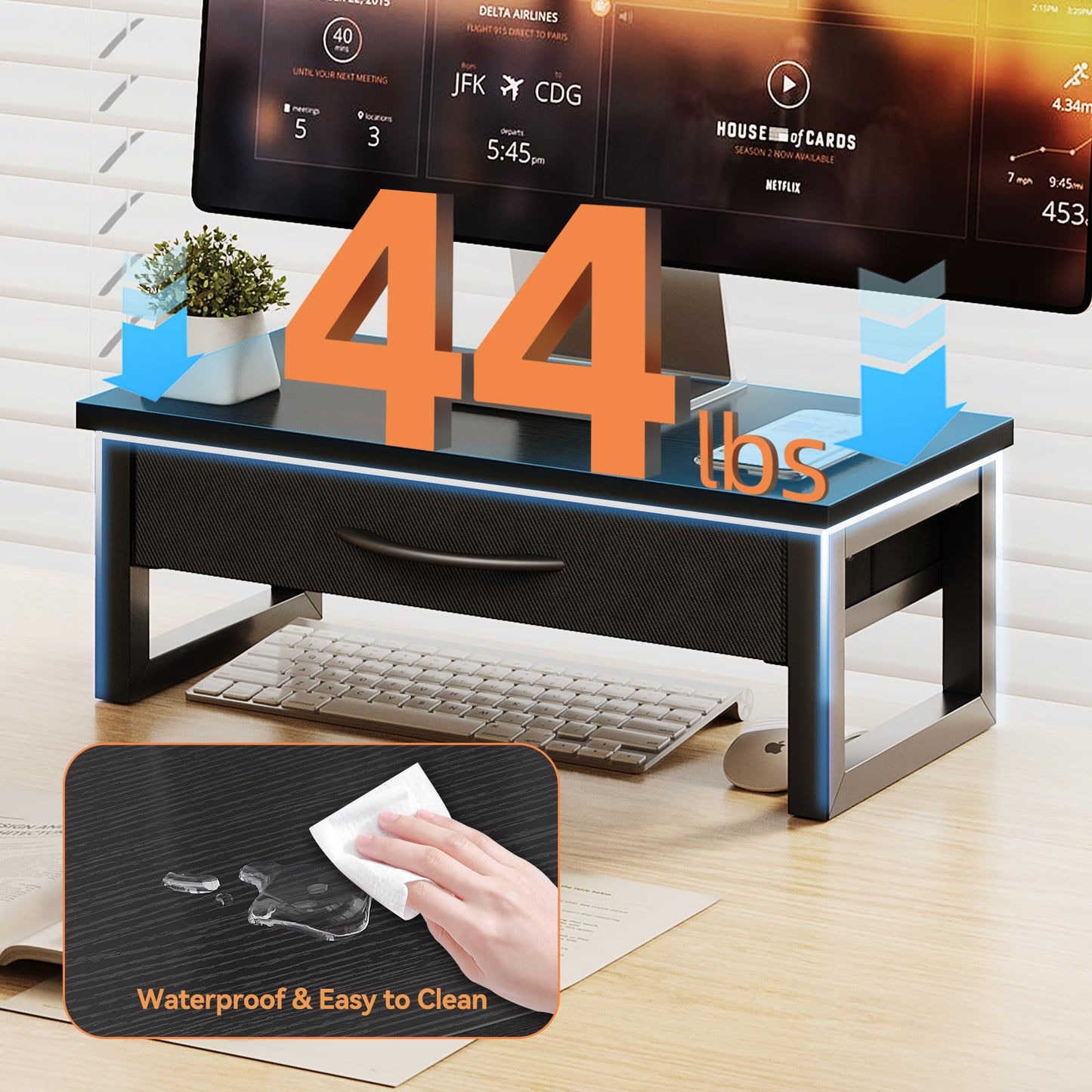 HEWORLIF Computer Monitor Stand Riser, Desk Organizers and Accessories with Drawer, 2-Tier Laptop