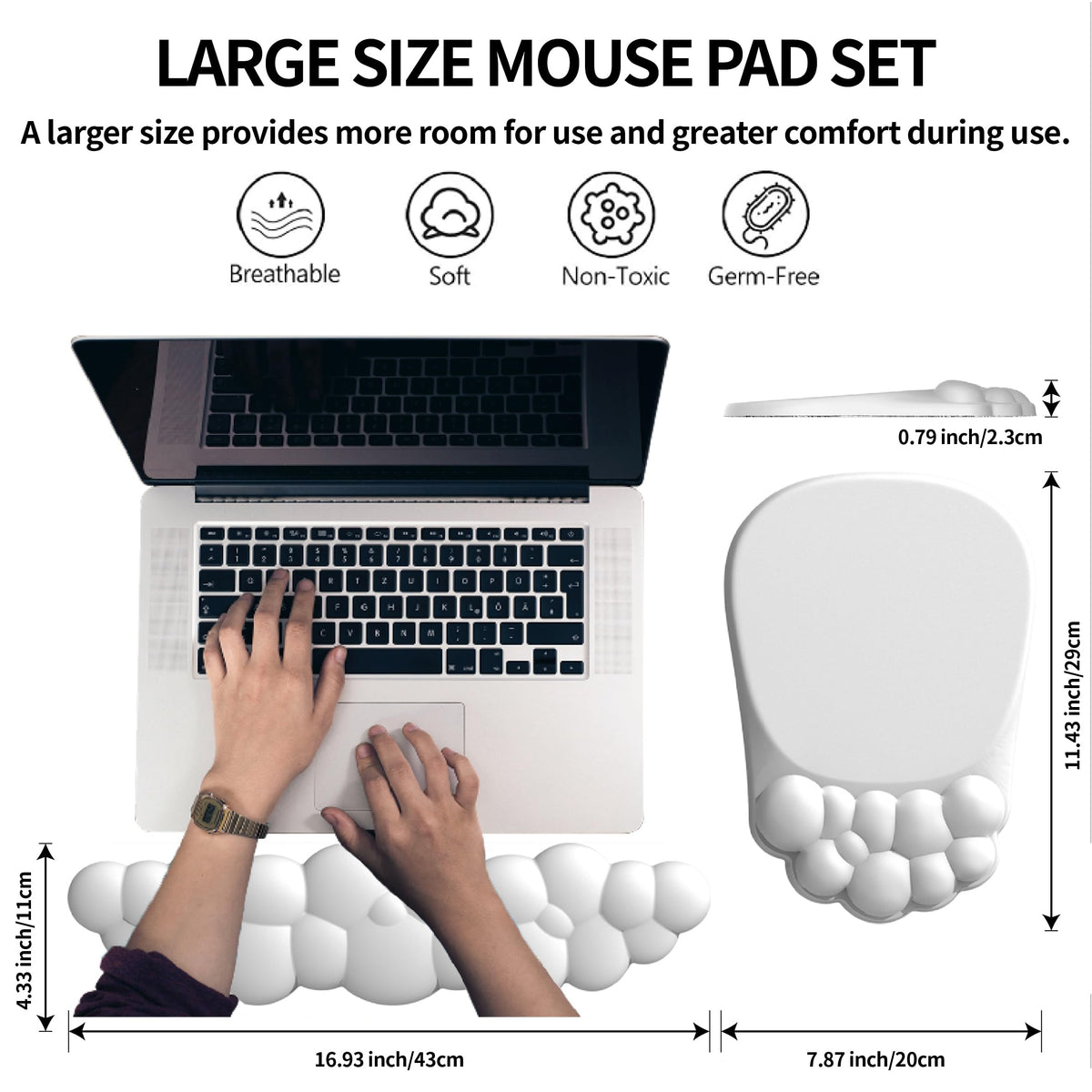 ANGKOYT Ergonomic Mouse Pad and Keyboard Rest, 2 in 1 Cloud Wrist Rest + Cloud Mouse Pad, Non-Slip