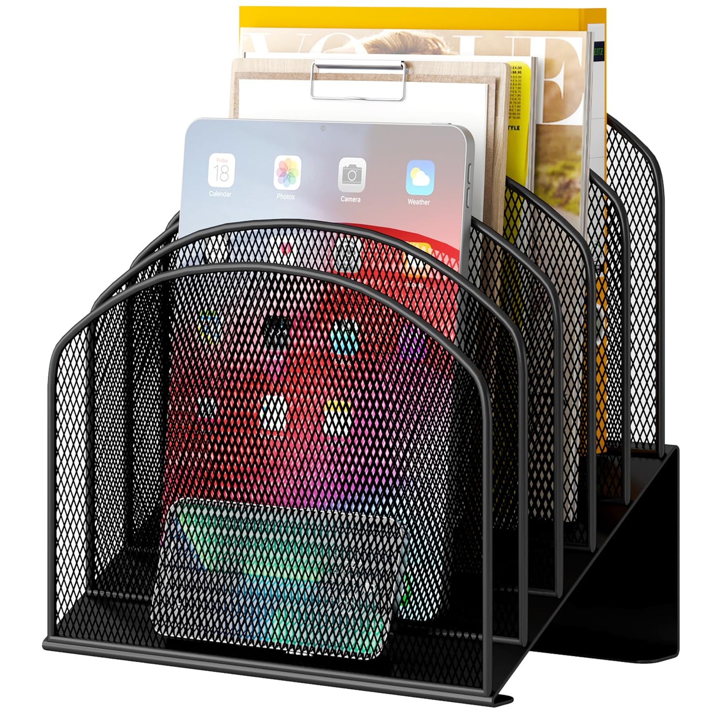 VETUZA Desk File Organizer, Metal Mesh Vertical Desktop File Folder Holder for Office & School &