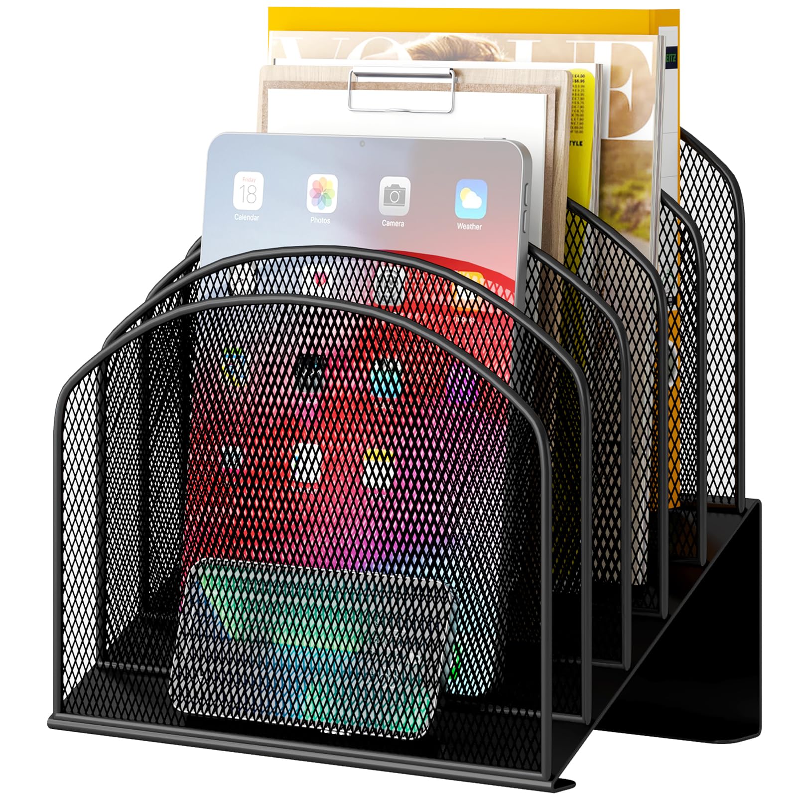 VETUZA Desk File Organizer, Metal Mesh Vertical Desktop File Folder Holder for Office & School &