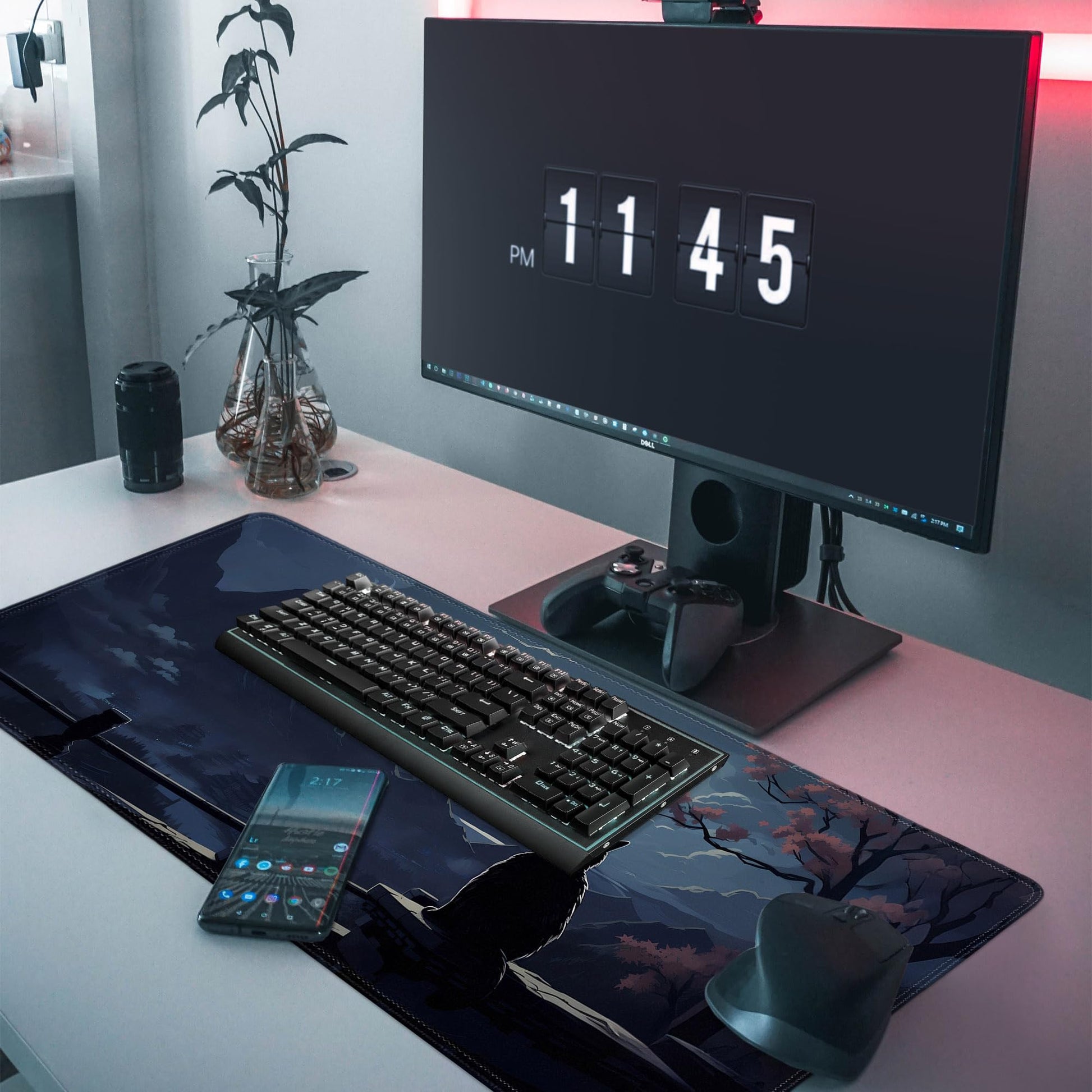 Moon Cat Large Gaming Mouse Pad,Black XL Mouse Pad Gaming 31.5 x 11.8 in Mouse Mat Desk Pad,Large