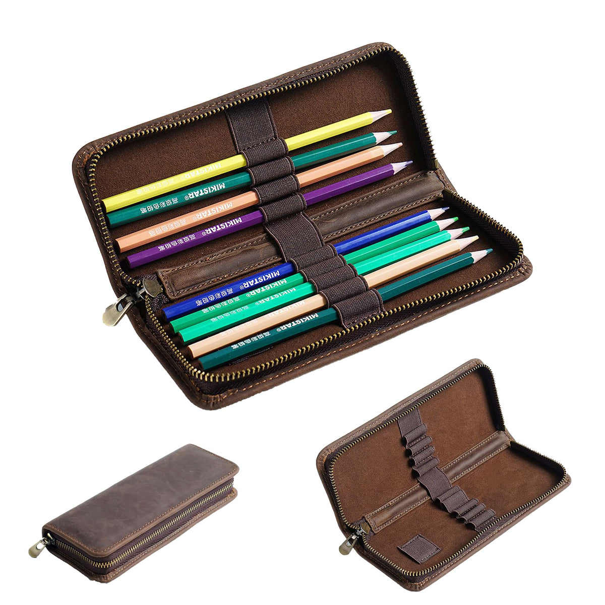 Leather Pencil Case Organizer 10 Slots, Portable Pouch for Fountain Pen