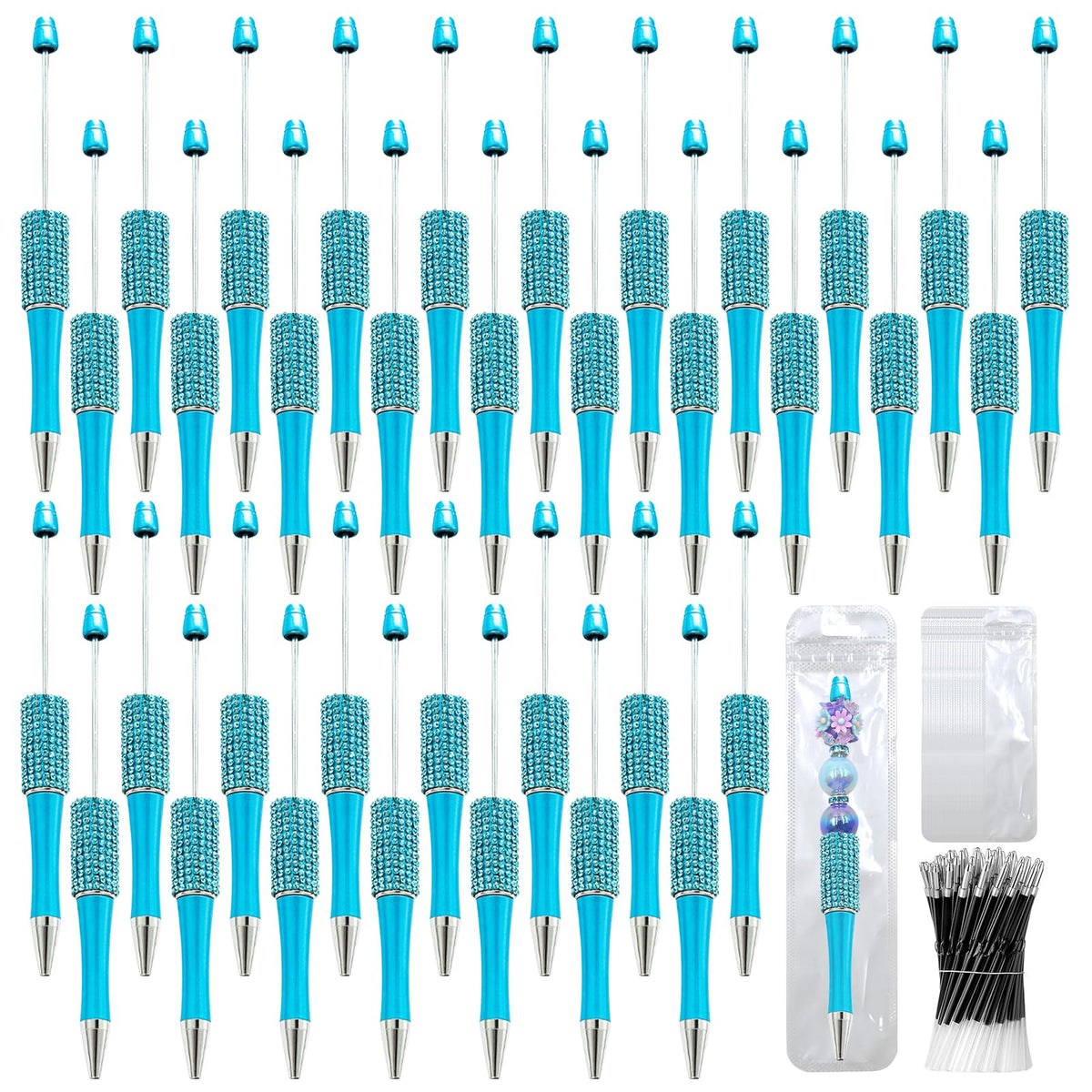 DASTTUIS 150 Pcs DIY Diamond Beadable Pen Kit - 50 Plastic Rhinestone Beaded Pens Bulk with Refills