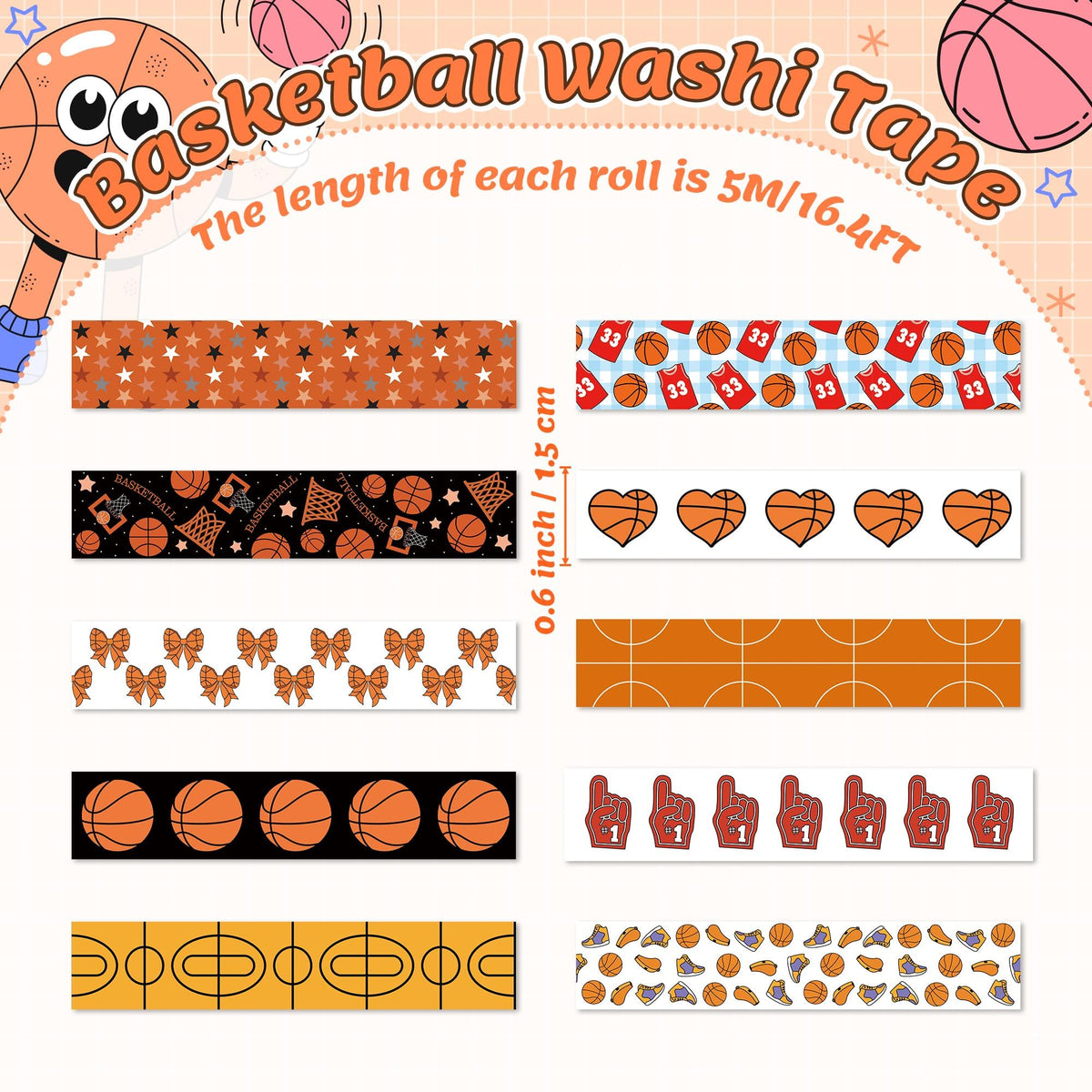 BkeeCten 12Rolls Sports Theme Premium Acid Free Repositionable Washi Tape