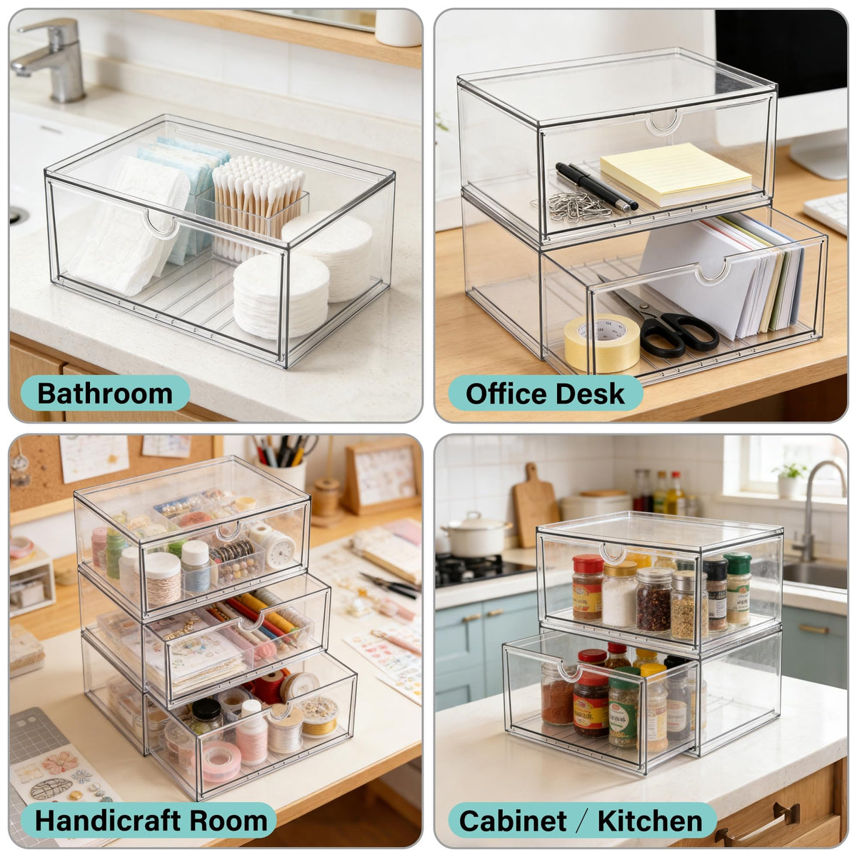Prsildan Acrylic Makeup Organizer Stackable Clear Storage Drawers for Baby Bottles Desk Organizers