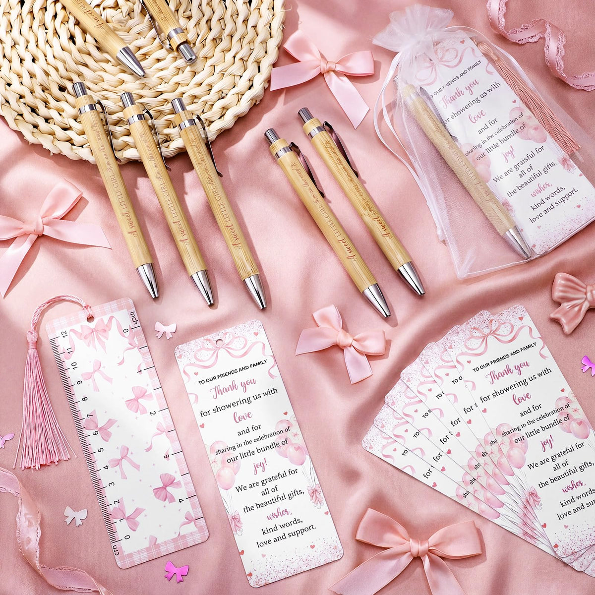 Gilprop 50 Sets Pink Bow Baby Shower Favors for Guests Includes 50 Baby Shower Ballpoint Pens 50
