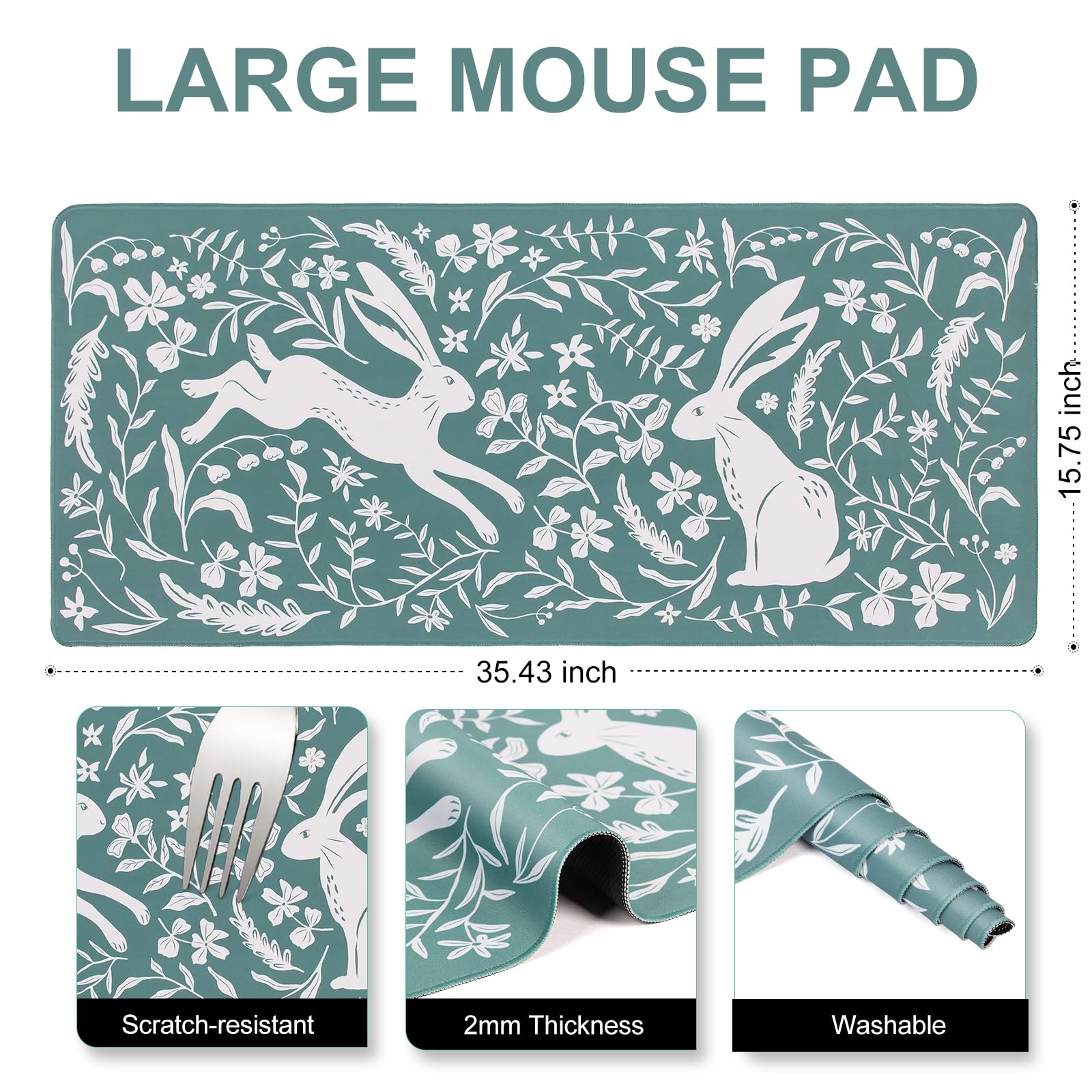 L-SPOUTTO Green Desk Mat for Keyboard and Mouse,XXL Boho Gaming Mouse Pad