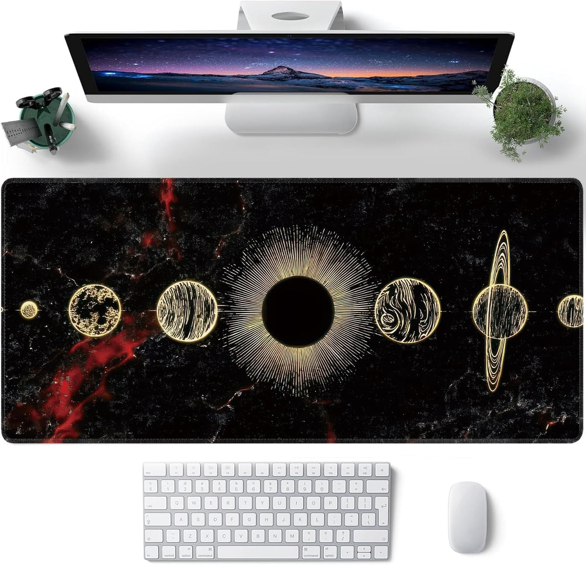 Galaxy Planet Large Mouse Pad,Gaming Keyboard Desk Pad,Extended Mouse Mat Non-Slip Rubber Base with
