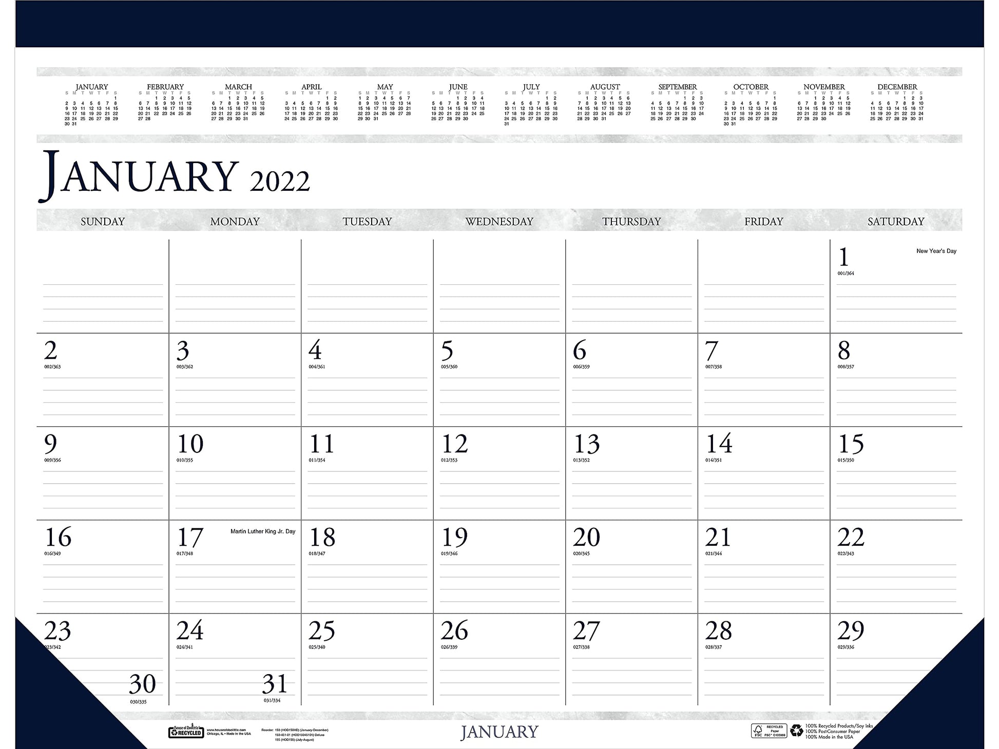House of Doolittle 2022 Monthly Desk Pad Calendar, Classic, 18.5 x 13 Inches, January - December