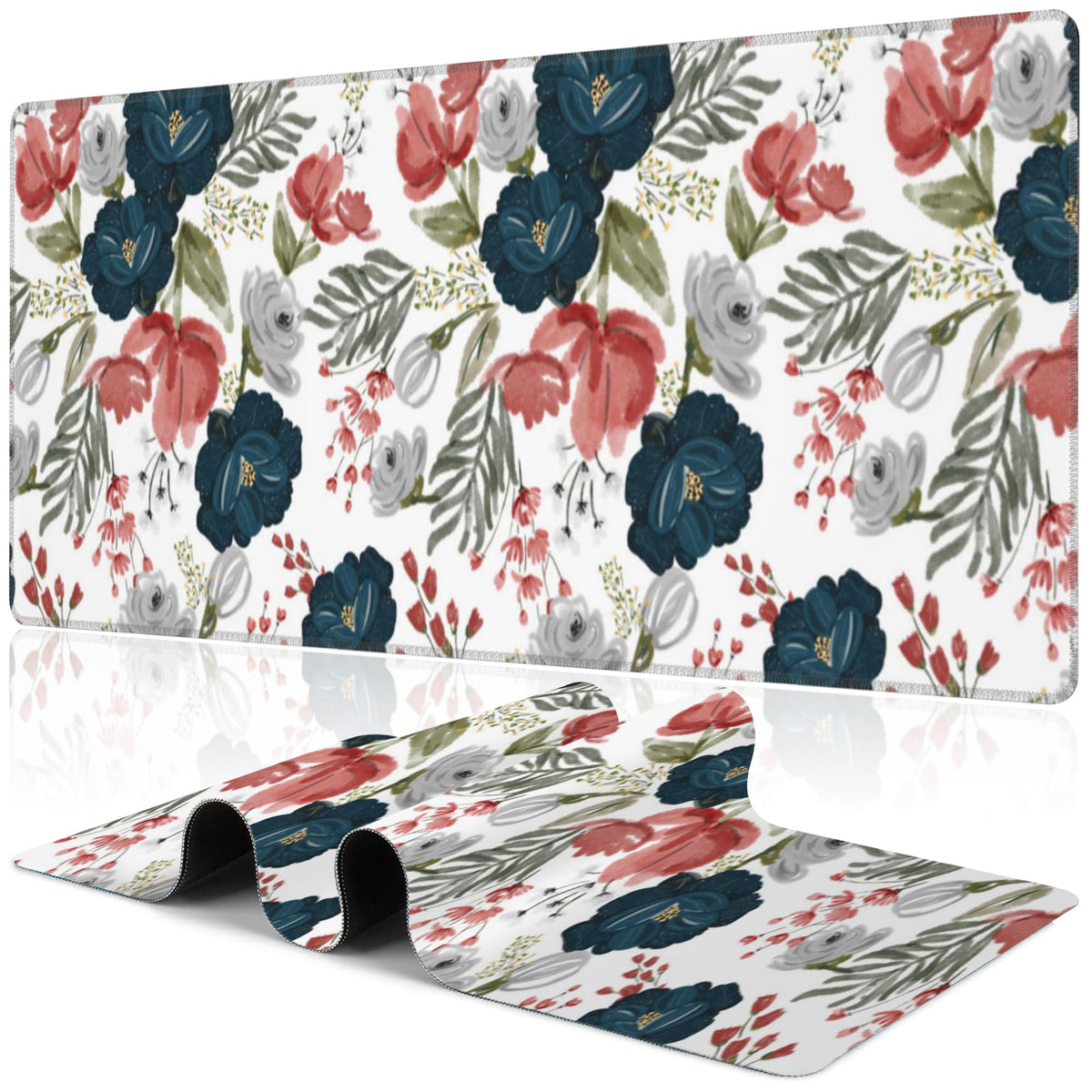 Watercolor Flowers Desk Mat,Large Colorful Floral Gaming Keyboard Mouse Pad,Non-Slip Rubber Base