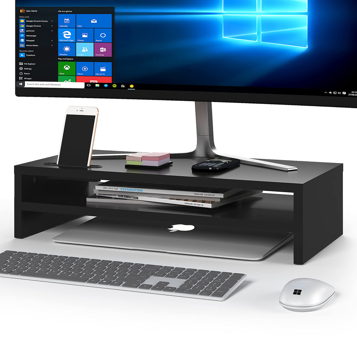 BONTEC Wood Monitor Stand Riser, 2-Tier Desktop Organizer