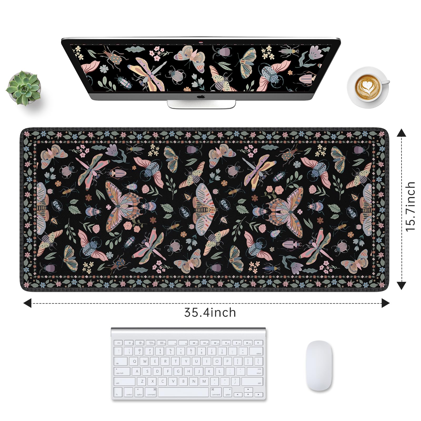 HAOCOO Large Gaming Mouse Mat, Cute Butterfly Mousepad for Desk(Black)