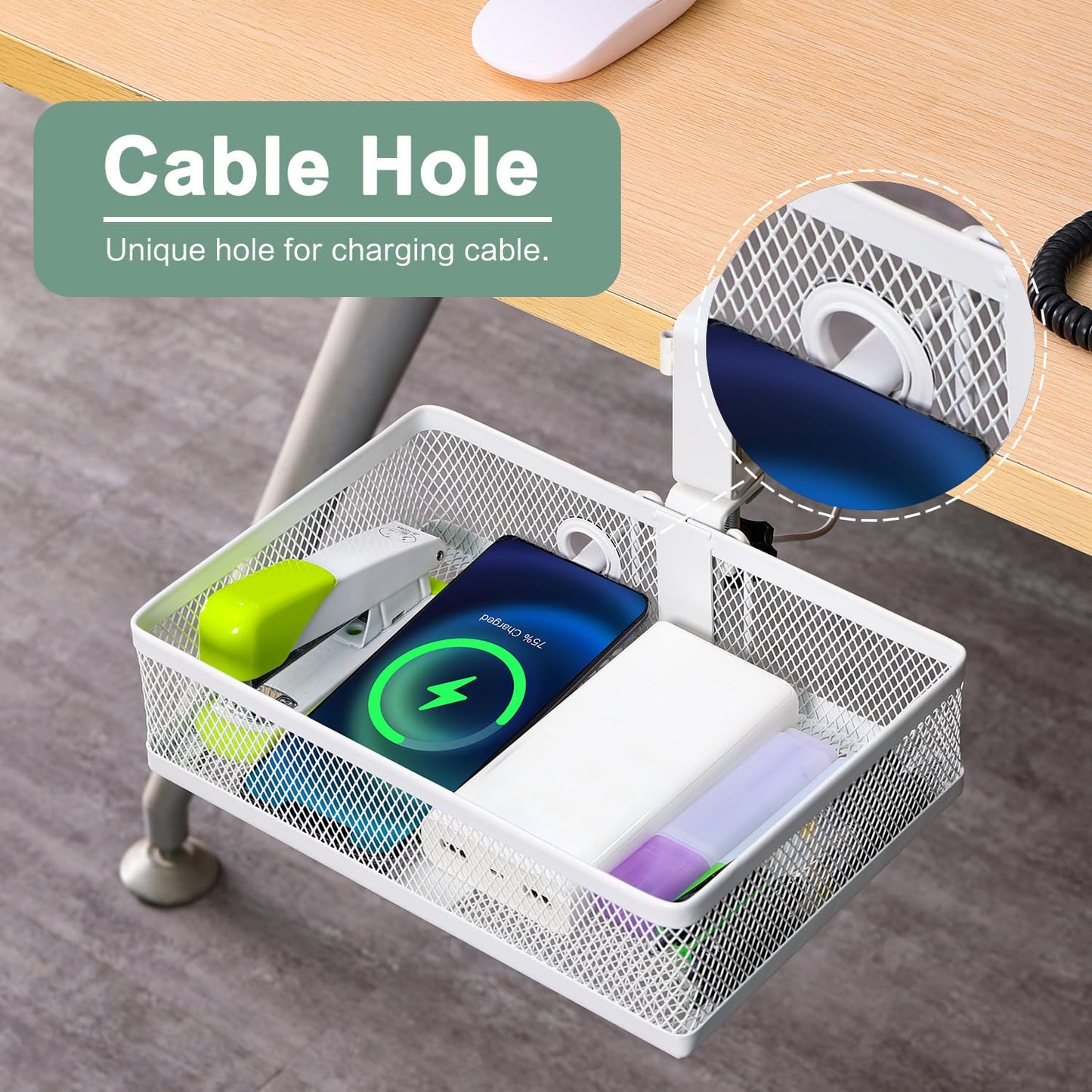 ROSYLINE Rotary Under Desk Storage Organizer with Cup Holder & Drawer Tray