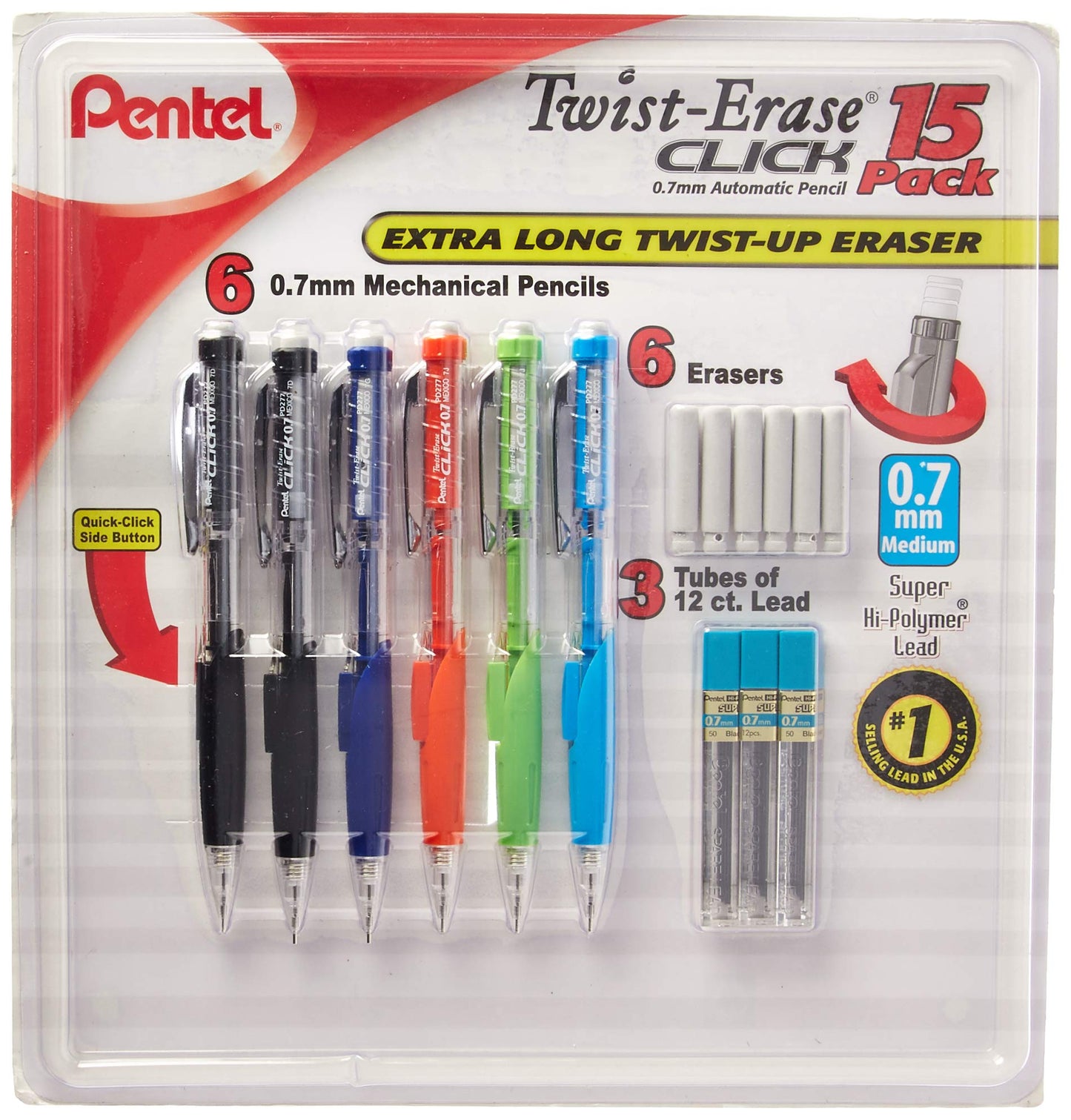 Pentel Twist-Erase Click Mechanical Pencils 0.7mm, HB #2, School Supplies, Teacher Supplies