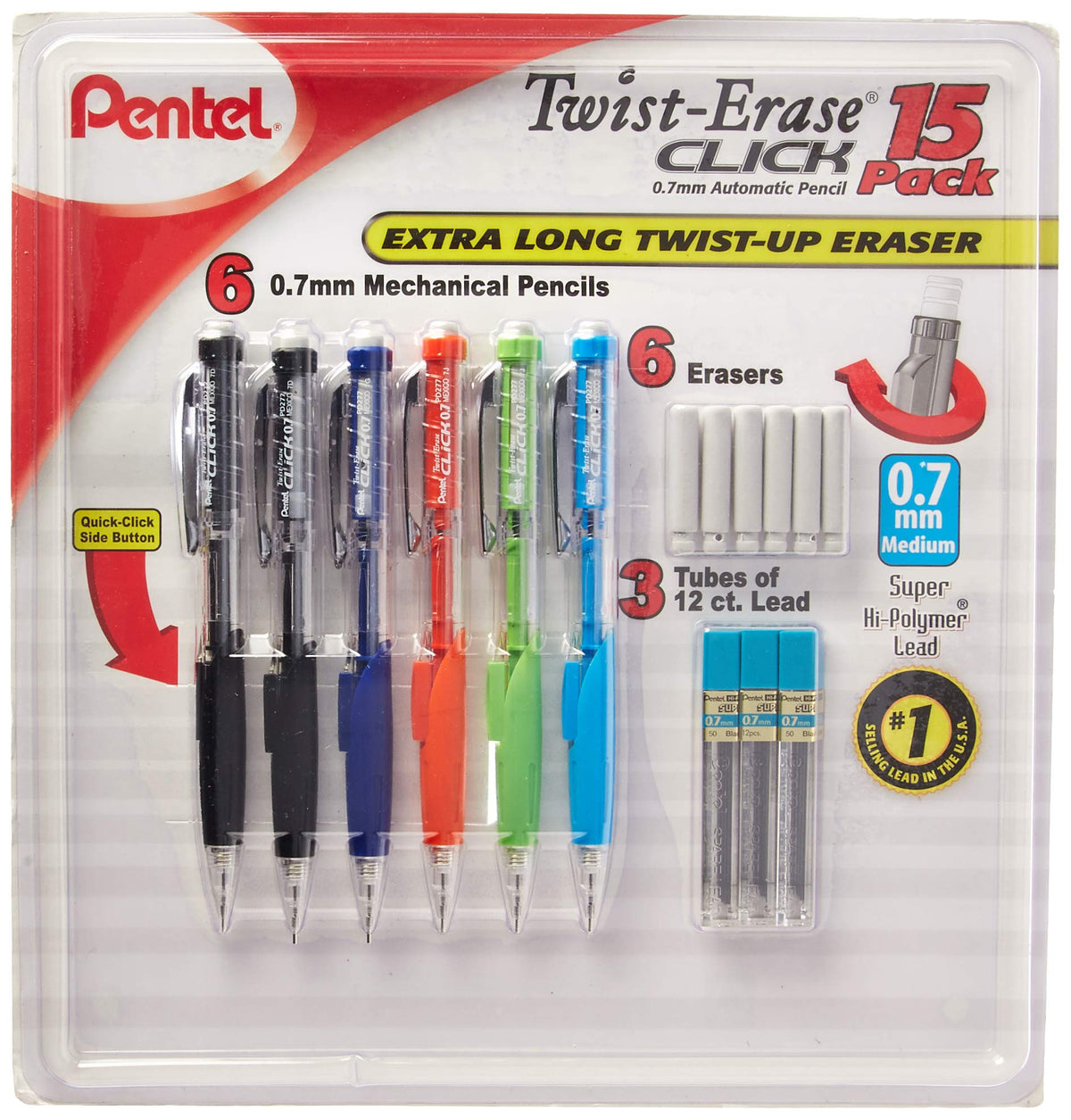 Pentel Twist-Erase Click Mechanical Pencils 0.7mm, HB #2, School Supplies, Teacher Supplies